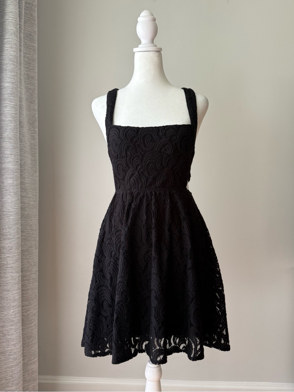 Free People Black Lace Mini Dress with Square Neck 0